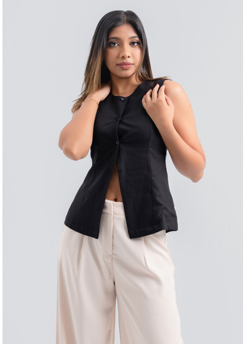 JANET SLEEVELESS BLACK BLOUSE